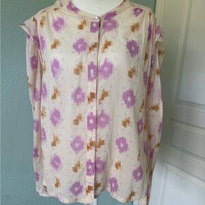 XIRENA Floral Button-Up Blouse - Purple and Tan